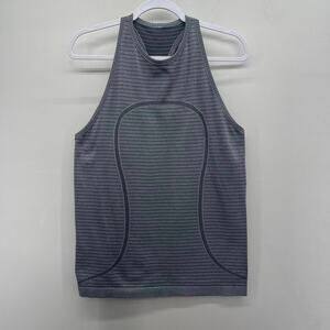 Lululemon Run Swiftly Tech Tank Rugby Stripe Womens 10 Tonal Heather Black Grape